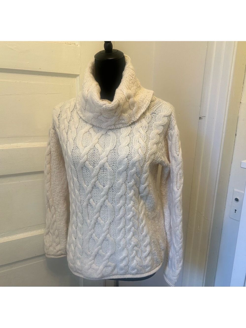 ARAN Sweater Market Cozy Cable Knit Wool Fisherman Fall Turtleneck Sweater